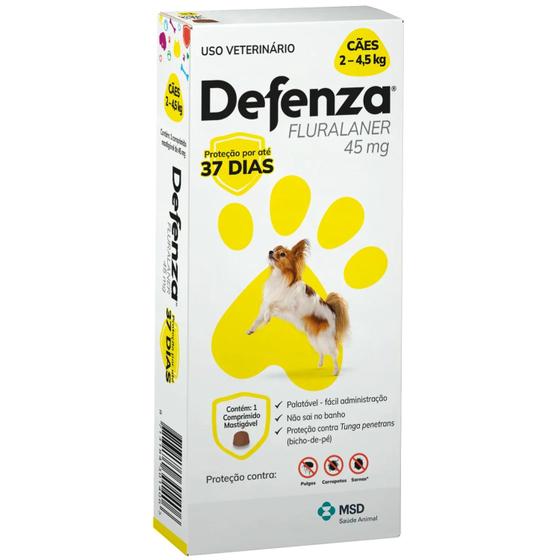 Imagem de Defenza Antipulgas Carrapatos E Sarna 45mg Cães 2 A 4,5kg Comprimido Mastigável