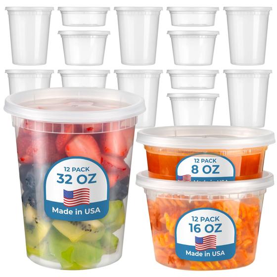 Imagem de Deli Containers Fit Meal Prep 8, 16, 32 onças, pacote com 36 tampas