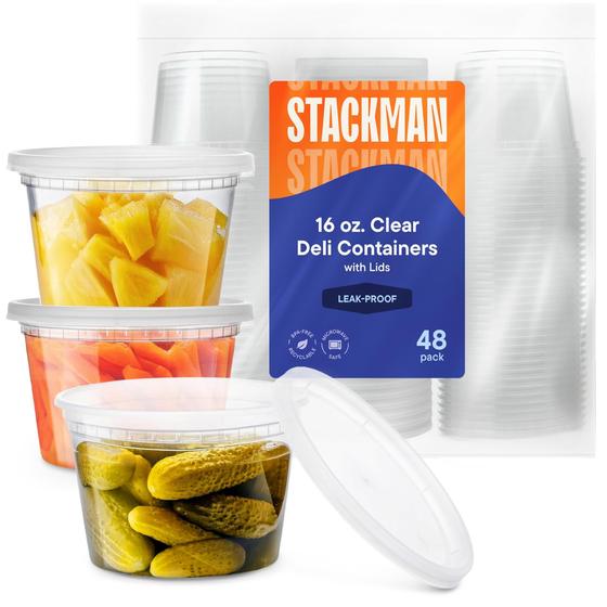 Imagem de Deli Containers Stack Man 48 conjuntos de plástico de 480 ml com tampas