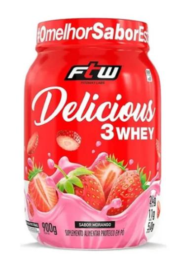 Imagem de Delicious 3 Whey Pote 900g Sabor Morango