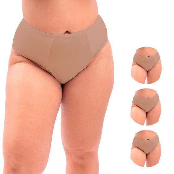 Imagem de DELUI - Kit 3 Calcinhas Plus Size Fio Duplo - Calcinha Modeladora Tanguinha,   Forro de Algodão - 90% Poliamida e 10% Elastano - 3x Chocolate - 48