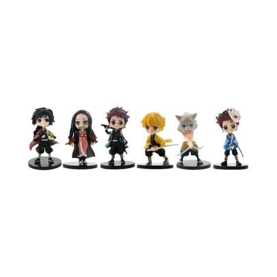 Imagem de Demon Slayer Q Posket Figuras 6pcs/12pcs Conjunto Kimetsu No Yaiba Mini Bonecas Pvc Decoração De