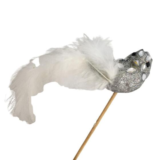 Imagem de Deocração Natalina Pick Com 4 Pássaros Prata Com Penas.