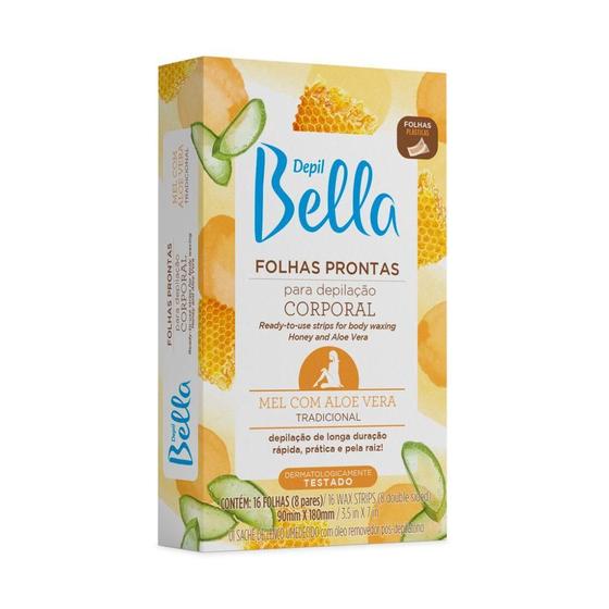 Imagem de Depil Bella Folhas Prontas para Depilação Corporal Mel com Aloe Vera 16 Unidades