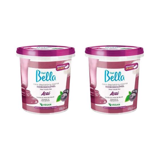 Imagem de Depilatorio Depil Bella Cera Hidro 600G Açai-Kit C/2Un