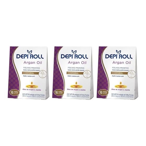 Imagem de Depilatorio Depiroll Folha Corporal Com 16 Argan - Kit C/3Un