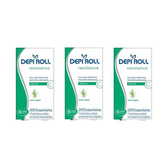 Imagem de Depilatorio Depiroll Folha Facial Com 16 Algas - Kit Com 3Un