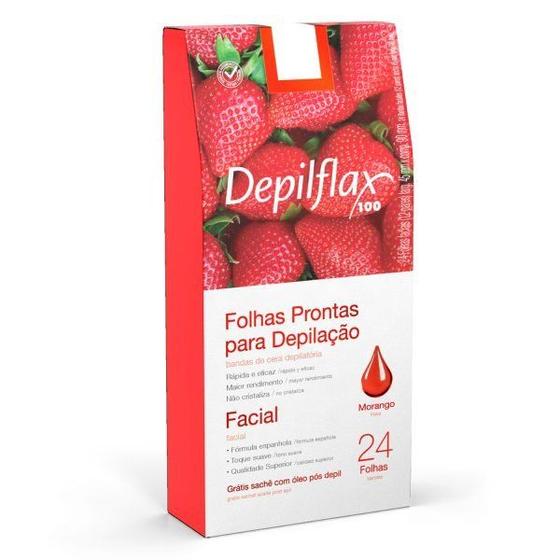 Imagem de Depilflax Folhas Prontas faciais c/ 24 Morango