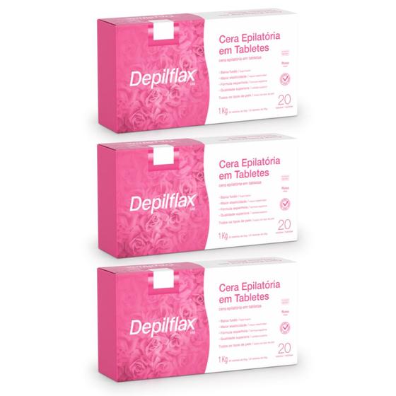 Imagem de Depilflax Kit 3 Caixas Cera Quente Depilatória Espanhola 1Kg Natural Coco Negra Hortelã Rosa