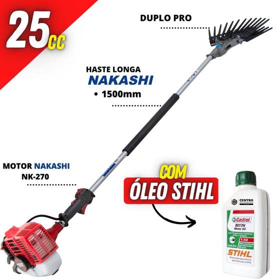 Imagem de Derriçadeira Nakashi Com Haste Longa de 1500mm Garra Dupla e Carcaça Reforçada + Óleo Castrol Stihl