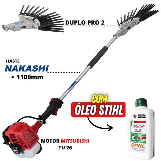 Imagem de Derriçadeira Nakashi Com Motor Mitsubishi e Mãozinha de Garra Dupla Resistente + Óleo Castrol Stihl