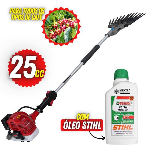 Imagem de Derriçadeira Premium de Café Kawashima 25cv Haste de 110cm e Garra Simples + Óleo 2T Castrol Stihl