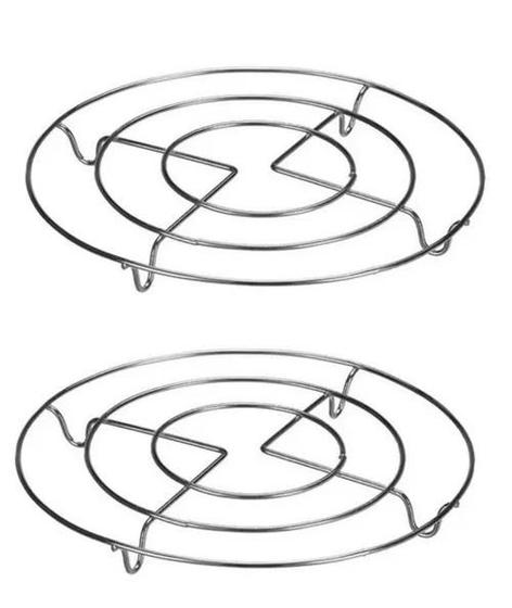 Imagem de Descanso Panela 20 Cm Redondo Metal Cromado Cozinha 2 Unidades