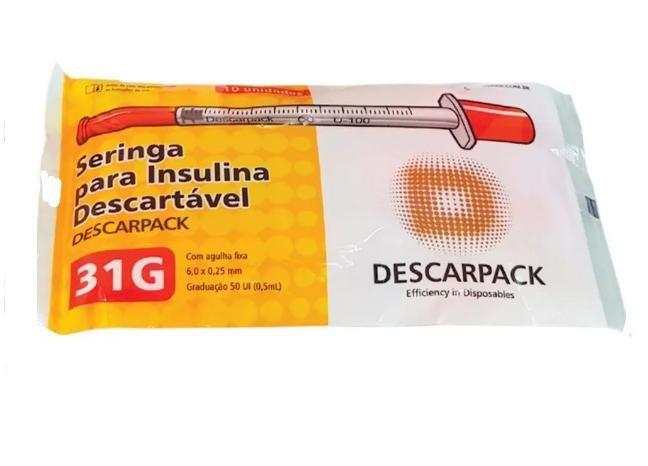 Imagem de Descarpack Seringa 31G 0,5ml 50UI 100 Un 6,0x0,25mm Agulha Fixa