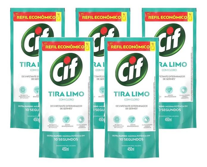 Imagem de Desinfetante Uso Geral Cif Tira Limo 450ml - Refil - Kit 5