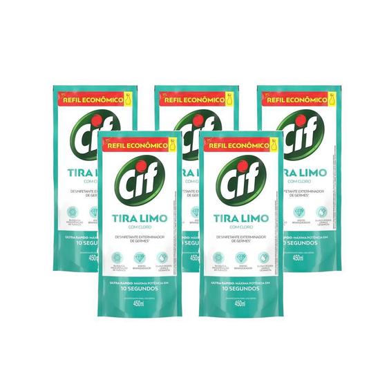 Imagem de Desinfetante Uso Geral Cif Tira Limo 450Ml - Refil - Kit 5