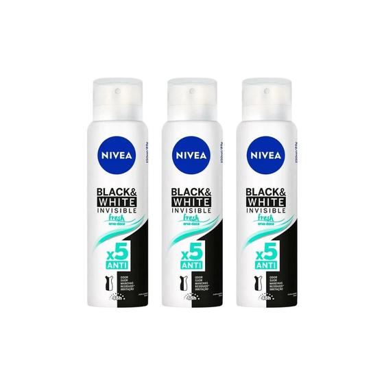 Imagem de Deso Aero Nivea 150ml Fem Inv Blk E Wht Frsh Erv Dc KitC/3un