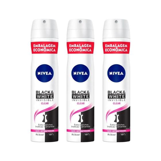 Imagem de Desod Aero Nivea 200Ml Fem Black Whit Invisible Clear- 3Un