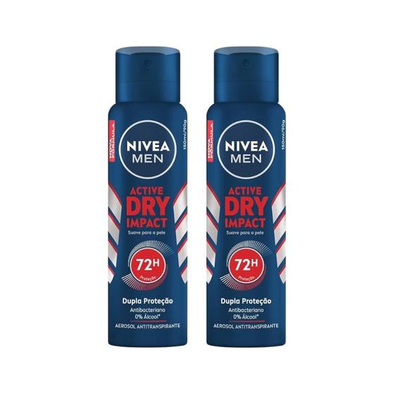 Imagem de Desodorante Aero Nivea 200ml Men Dry Impact - Kit C/2un