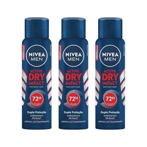 Imagem de Desodorante Aero Nivea 200Ml Men Dry Impact - Kit C/3Un