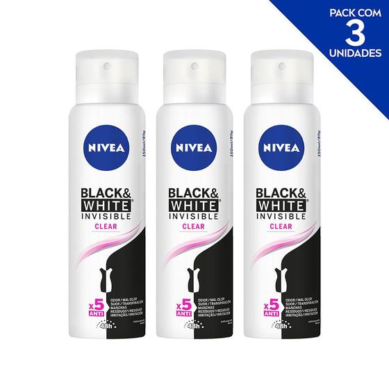 Imagem de Desodorante Antitranspirante Aerosol NIVEA Invisible Black & White Clear 150ml- 3 unidades