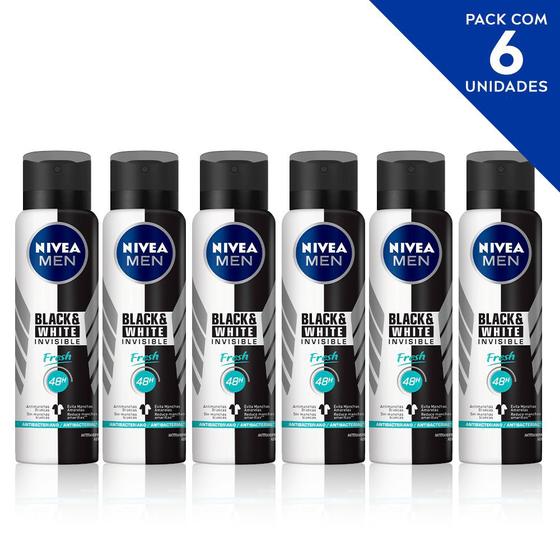 Desodorante Antitranspirante Aerosol NIVEA Men Invisible for Black & White Fresh 150ml- 6 unidades Menor preço em Desodorante Antitranspirante Aerosol NIVEA Men Invisible for Black & White Fresh 150ml- 6 unidades