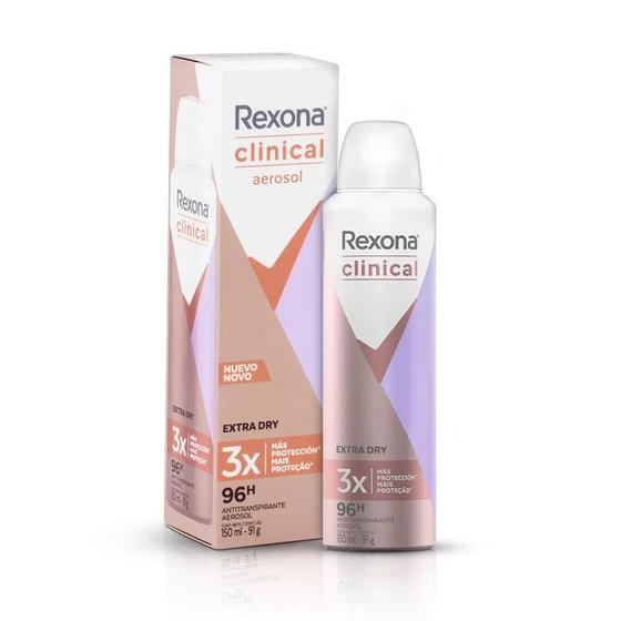 Imagem de Desodorante Antitranspirante Feminino Rexona Clinical Aerosol Extra Dry 150ml