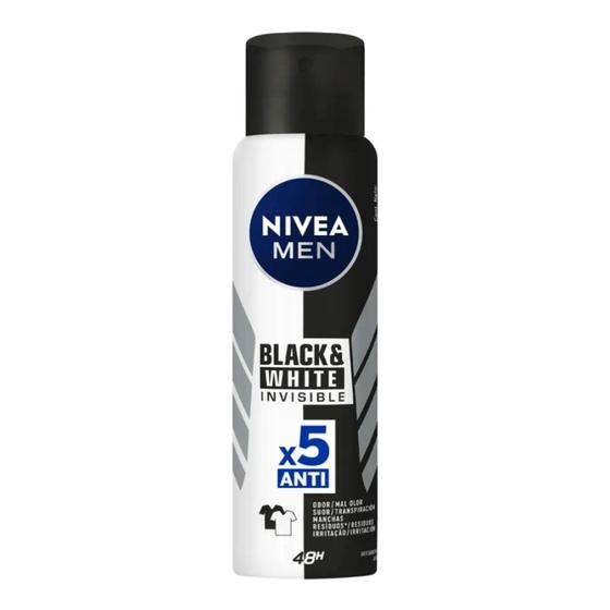 Imagem de Desodorante antitranspirante Masculino nivea Men invisible For Black  e  White aerossol, 1 unidade com 150mL