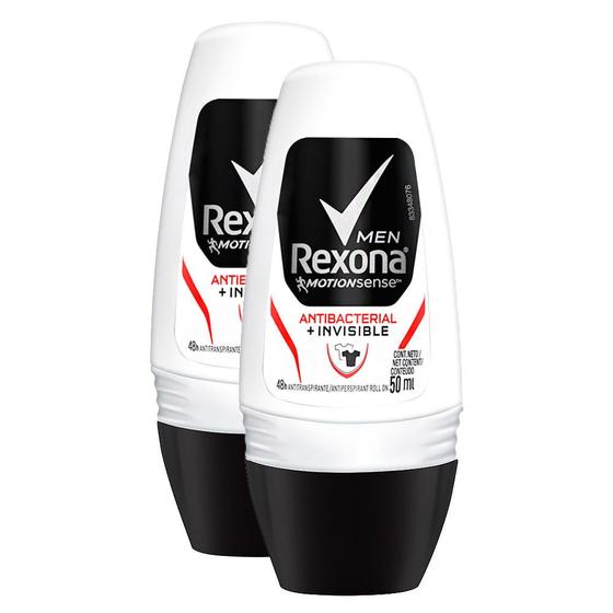 Imagem de Desodorante Antitranspirante Rexona Men Antibacterial + Invisible Roll-on 50ml  Kit com duas unidades