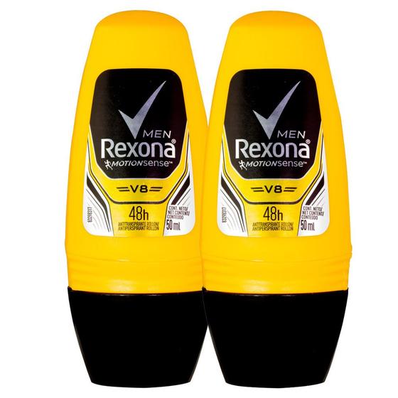 Imagem de Desodorante Antitranspirante Rexona Men V8 Roll-on com 50ml  Kit com duas unidades
