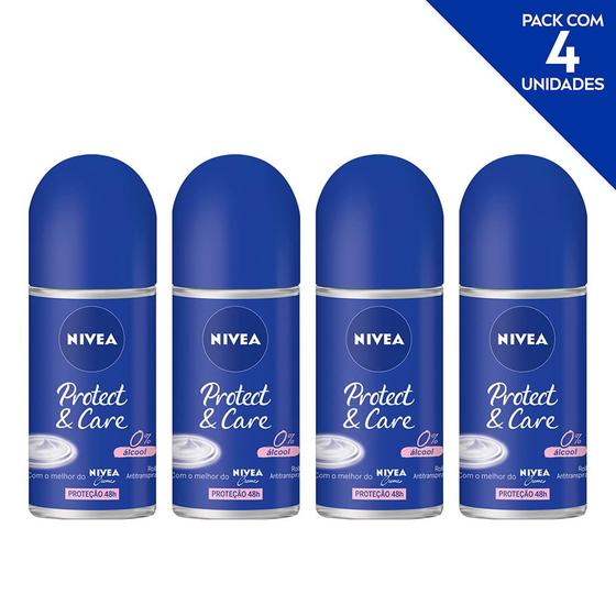 Imagem de Desodorante Antitranspirante Roll On NIVEA Protect & Care 50ml - 4 unidades