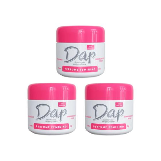 Imagem de Desodorante Dap Creme Pote Perfume Feminino 55g - Kit C/ 3un