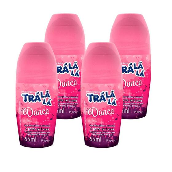 Imagem de Desodorante Infantil Roll On Suave Tra La La Dance Feminino Sem Álcool +8 anos 65ml (Kit com 4 Unidades)