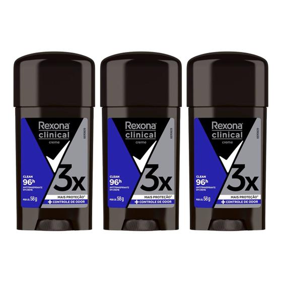 Imagem de Desodorante Rexona Clinical Clean Masculino 58g - Kit C/3 Unidades