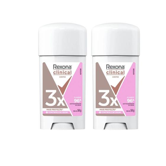 Desodorante Rexona Creme Clinical 58g Fem Classic Kit 2un Menor preço em Desodorante Rexona Creme Clinical 58g Fem Classic Kit 2un
