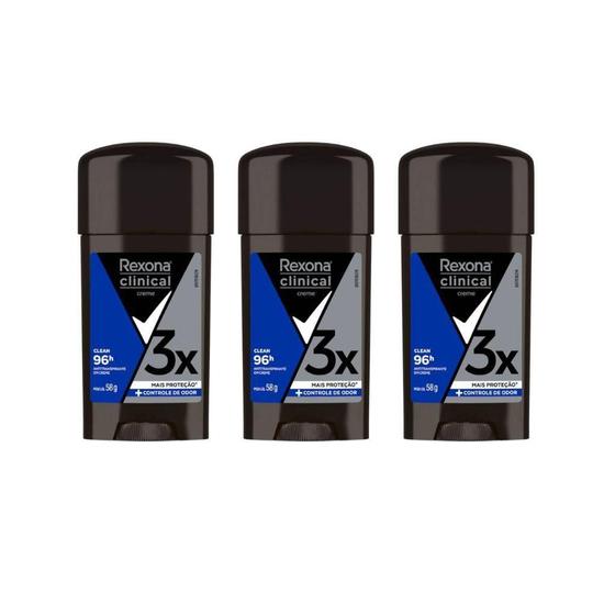 Imagem de Desodorante Rexona Creme Clinical 58G Masculino Clean - 3Un