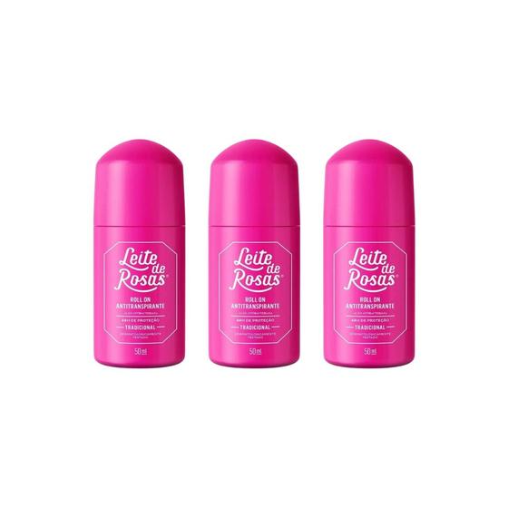 Imagem de Desodorante Roll-on Leite de Rosas Trad 50ml-Kit C/3un