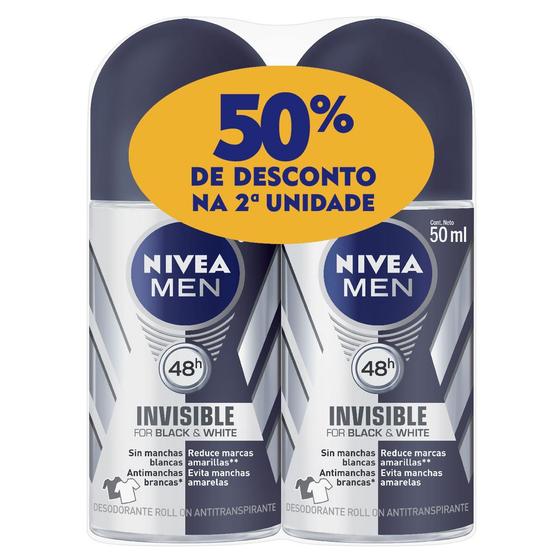 Desodorante Roll On Nívea Men Invisible Black & White 2 Unidades Menor preço em Desodorante Roll On Nívea Men Invisible Black & White 2 Unidades