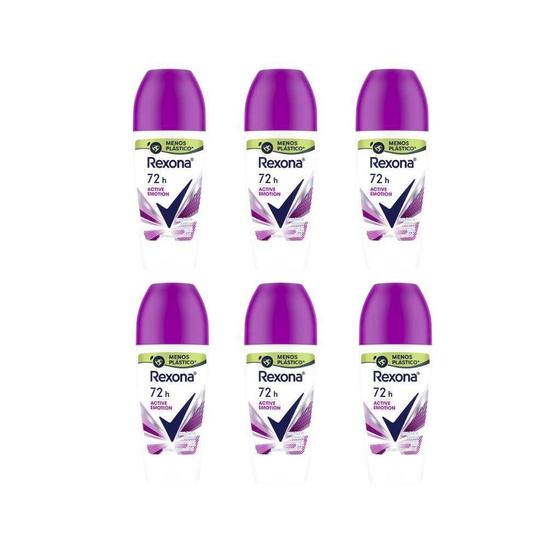 Desodorante Roll-On Rexona 50Ml Fem Active Emotion-Kit 6Un Imagem de Desodorante Roll-On Rexona 50Ml Fem Active Emotion-Kit 6Un