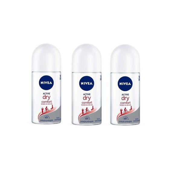 Imagem de Desodorante Rollon Nivea 50 Ml Feminino Dry Confort - Kit3Un