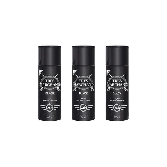 Imagem de Desodorante Spray Tres Marchand 100Ml Black-Kit C/3Un