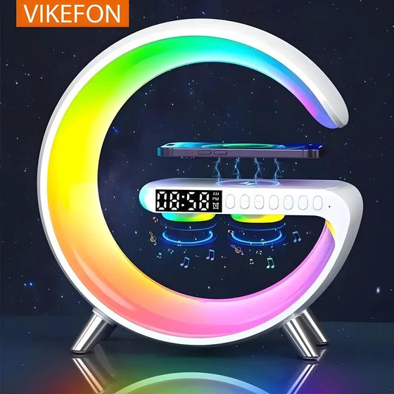 Imagem de Despertador Com Luz Noturna RGB Alto-falante Bluetooth 15W Almofada De Carregador Sem Fio Para