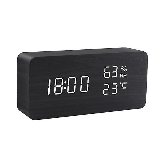 Imagem de Despertador Digital Wokex com Controle de Voz - Modelo em Madeira com LED Preto