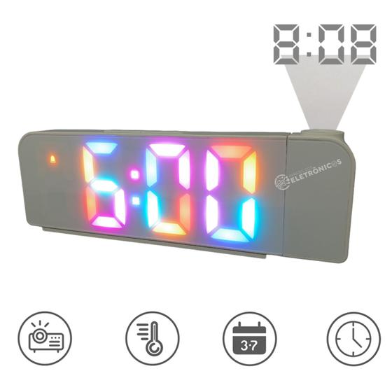 Imagem de Despertador Relógio Digital Termômetro Com Projetor Hora No Teto Alimentação 5V LE8138