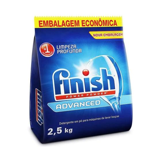 Imagem de Detergente Em Pó Lava Louças Finish Limpeza Profunda Advanced 2,5Kg Prático Desengordurante