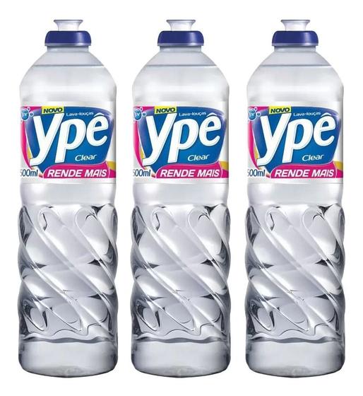 Imagem de Detergente Lava Louças Ypê Clear Rende Mais 500ml Kit 3