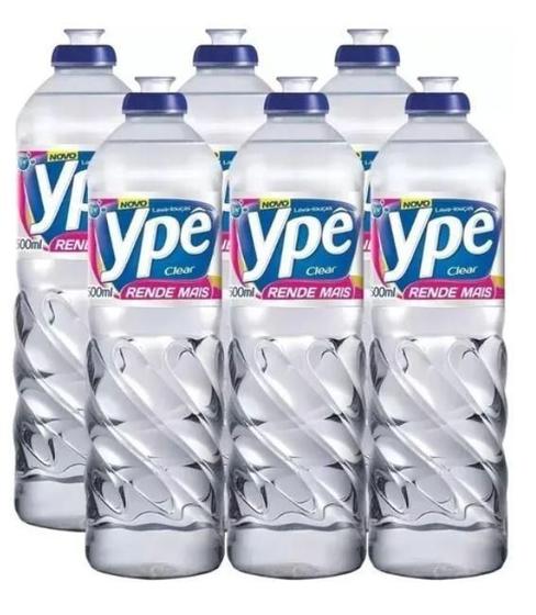 Imagem de Detergente Líquido Ypê 500Ml Clear - Kit Com 6 Unidades
