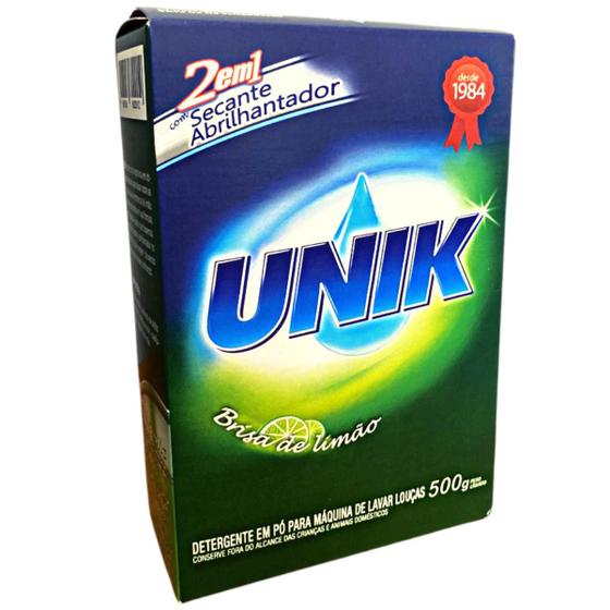 Detergente Sabão Máquina Lavar Louça Secante 500g 2x1 Unik Menor preço em Detergente Sabão Máquina Lavar Louça Secante 500g 2x1 Unik