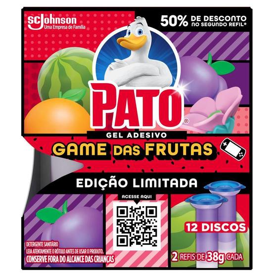 Imagem de Detergente Sanitário Gel Adesivo Pato Game das Frutas 2un de 38g