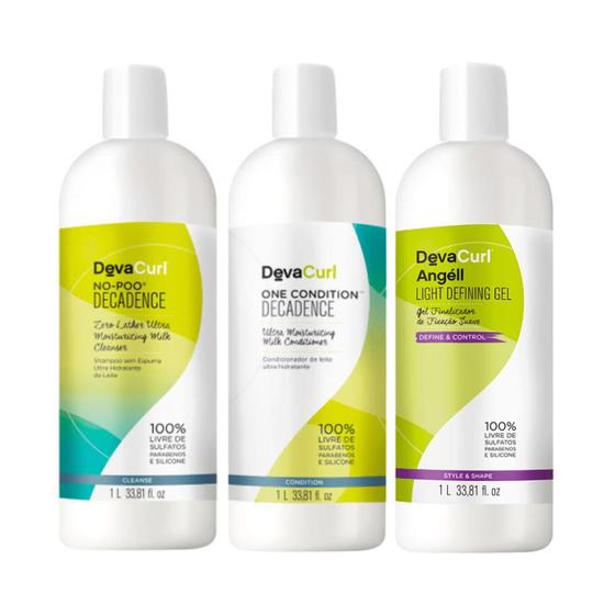 Deva Curl No Poo Decadence Shampoo 1000ml, Condicionador 1000ml e Angéll Gel 1000ml Menor preço em Deva Curl No Poo Decadence Shampoo 1000ml, Condicionador 1000ml e Angéll Gel 1000ml